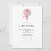 Invitation Pastel Aquarelle Floral Boy Confirmation (Devant)