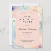 Invitation Pastel Aquarelle Floral Rose Moderne 60e Anniversa (Devant)