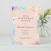 Invitation Pastel Aquarelle Floral Rose Moderne 60e Anniversa (Debout devant)