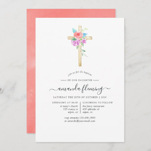 Invitation Pastel Aquarelle Florale Baptême / Christening