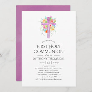 Invitation Pastel Aquarelle Florale Première Sainte Communion