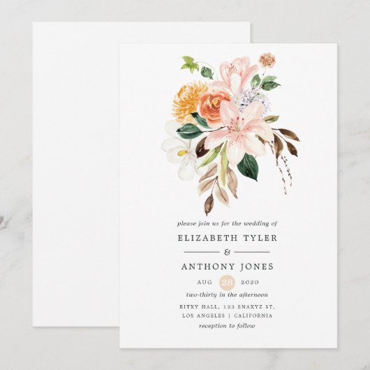 Invitation Pastel Aquarelle Florale Printemps Mariage (Devant / Derrière)