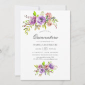 Invitation Pastel Aquarelle Florale Quinceañera (Devant)