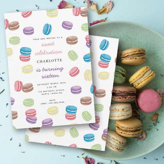 Invitation Pastel Aquarelle Français Macarons Anniversaire
