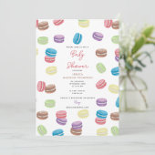 Invitation Pastel Aquarelle Français Macarons Baby shower (Debout devant)