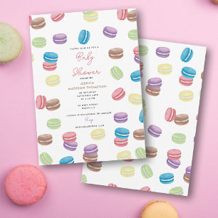 Invitation Pastel Aquarelle Français Macarons Baby shower