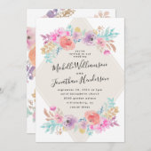 Invitation Pastel Aquarelle Mariage Chic Fleurs Shabby (Devant / Derrière)