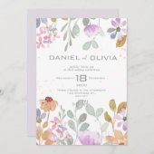 Invitation Pastel Aquarelle Mariage de fleurs rustiques (Devant / Derrière)
