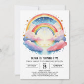 Invitation Pastel Aquarelle Nuages Fille Anniversaire (Devant)