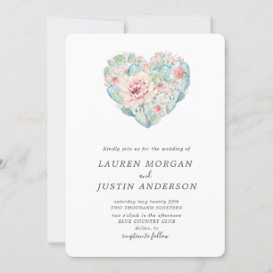 Invitation pastel aquarelle succulent coeur Mariage