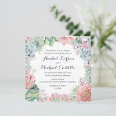 Invitation Pastel Aquarelle Succulents Mariage (Debout devant)