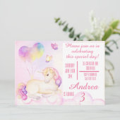 Invitation Pastel Aquarelle Unicorne et Ballons Anniversaire (Debout devant)