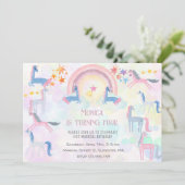 Invitation Pastel arc-en-ciel aquarelle licorne anniversaire  (Debout devant)