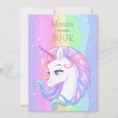 Invitation Pastel arc-en-ciel aquarelle licorne anniversaire (Devant)