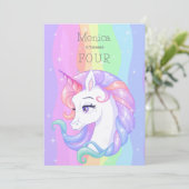 Invitation Pastel arc-en-ciel aquarelle licorne anniversaire (Debout devant)