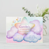 Invitation Pastel arc-en-ciel étoile & nuages anniversaire In (Debout devant)
