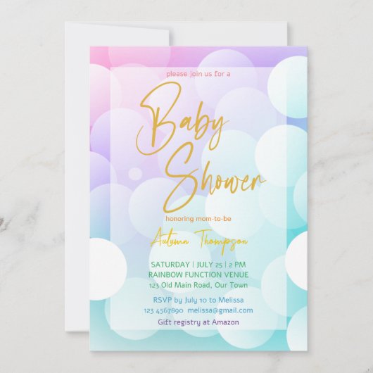 Invitation Pastel arc-en-ciel ombre or parties scintillant ba (Devant)