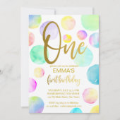 Invitation Pastel arc-en-ciel ombre points fête de premier an (Devant)