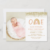 Invitation Pastel Arc-en-Ciel Premier Anniversaire Photo Invi (Devant)