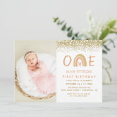 Invitation Pastel Arc-en-Ciel Premier Anniversaire Photo Invi (Debout devant)