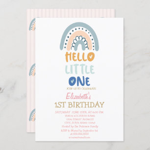 Invitation Pastel Arc-en-ciel rayé Hello Little One Birthday