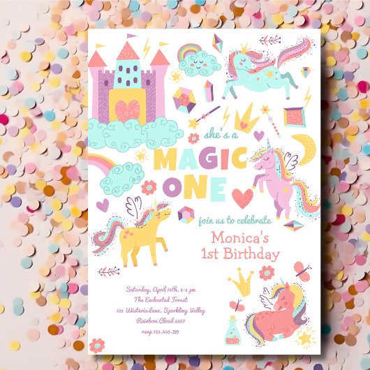 Invitation Pastel arc-en-ciel unicorne magie un anniversaire