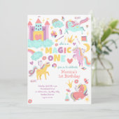 Invitation Pastel arc-en-ciel unicorne magie un anniversaire (Debout devant)