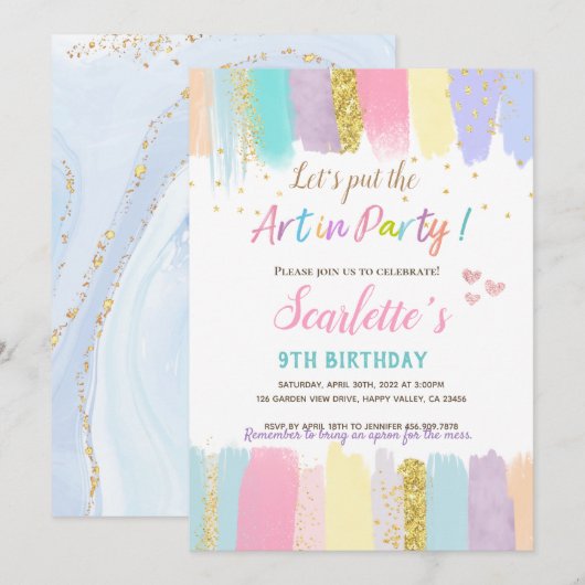 Invitation Pastel Art Painting Party Fille Anniversaire (Devant / Derrière)