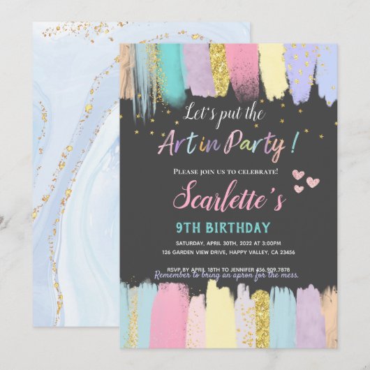 Invitation Pastel Art Peinture Party Fille Anniversaire Invit (Devant / Derrière)