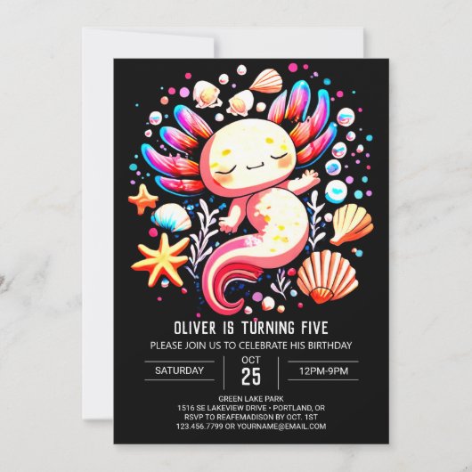 Invitation Pastel Axolotl Anniversaire Moderne (Devant)