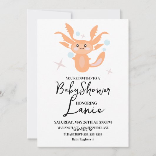 Invitation Pastel Axolotl Océan Baby shower Créature (Devant)