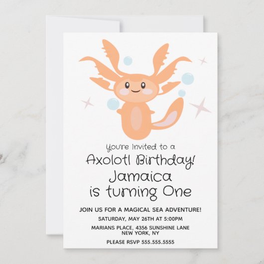 Invitation Pastel Axolotl Océan Créature 1er anniversaire (Devant)