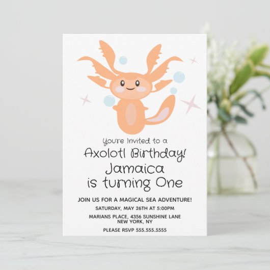 Invitation Pastel Axolotl Océan Créature 1er anniversaire (Debout devant)