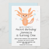 Invitation Pastel Axolotl Océan Créature 1er anniversaire (Devant / Derrière)
