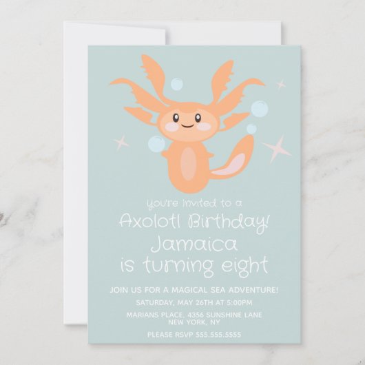 Invitation Pastel Axolotl Océan Créature Anniversaire (Devant)