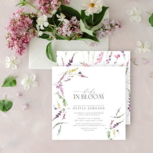 Invitation Pastel Baby in Bloom Script Baby shower floral