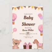 Invitation Pastel Baby Shower Invite – Balloons, Bear & Candy (Devant / Derrière)