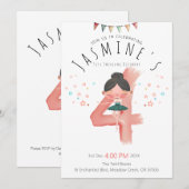 Invitation Pastel Ballerine 4e Anniversaire Fille  (Devant / Derrière)