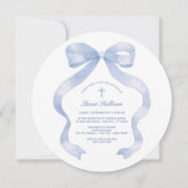 Invitation Pastel Baptême Bleu Bow (Devant)