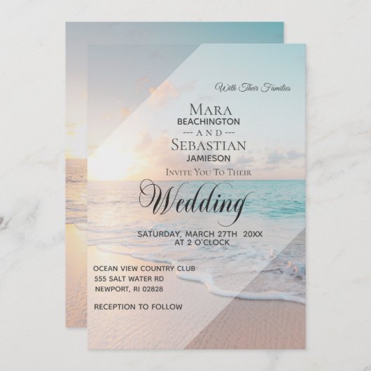 Invitation *~* Pastel Beach Sunset Sunrise Mariage (Devant / Derrière)