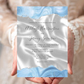Invitation Pastel Bébé Bleu Argent Agate Blanc Mariage de soi