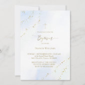 Invitation pastel bleu aquarelle Baptême (Devant)