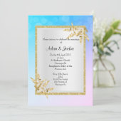 Invitation Pastel bleu argenté feuille d'or ÉLÉGANT MARIAGE (Debout devant)