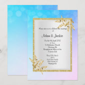 Invitation Pastel bleu argenté feuille d'or ÉLÉGANT MARIAGE (Devant / Derrière)