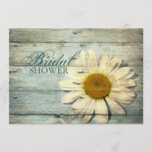 Invitation pastel bleu barnwood campagne marguerite douche nu