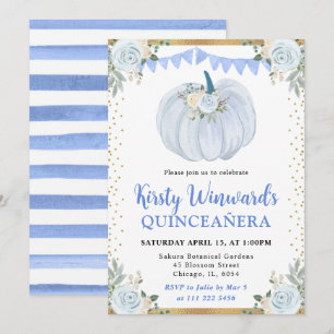 Invitation Pastel Bleu Floral Citrouille Automne Quinceañera