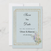 Invitation Pastel bleu or lavande rose flore Enregistrer la d (Devant)