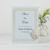 Invitation Pastel bleu or lavande rose flore Enregistrer la d (Debout devant)