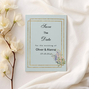 Invitation Pastel bleu or lavande rose flore Enregistrer la d