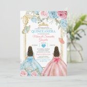 Invitation Pastel Bleu Papillon rose Floral Or Quinceañera (Debout devant)